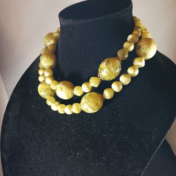 Vintage Y2K Green Lucite Gold Tone Chunky Statement Choker Necklace - Picture 3 of 11